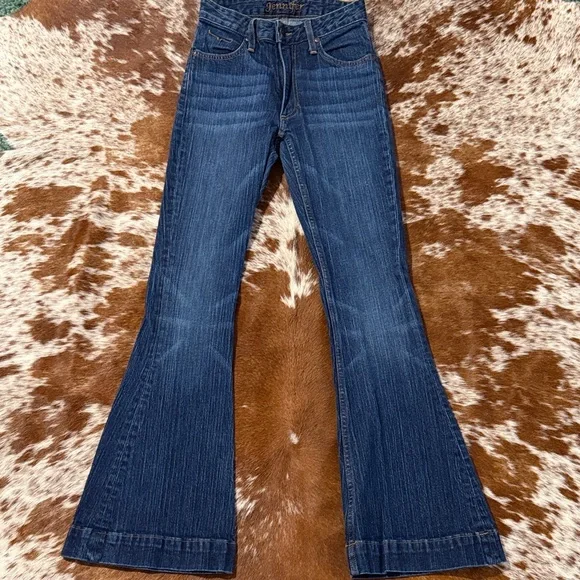 Kimes Ranch Dark Blue Flare Jeans with Gold Stitching